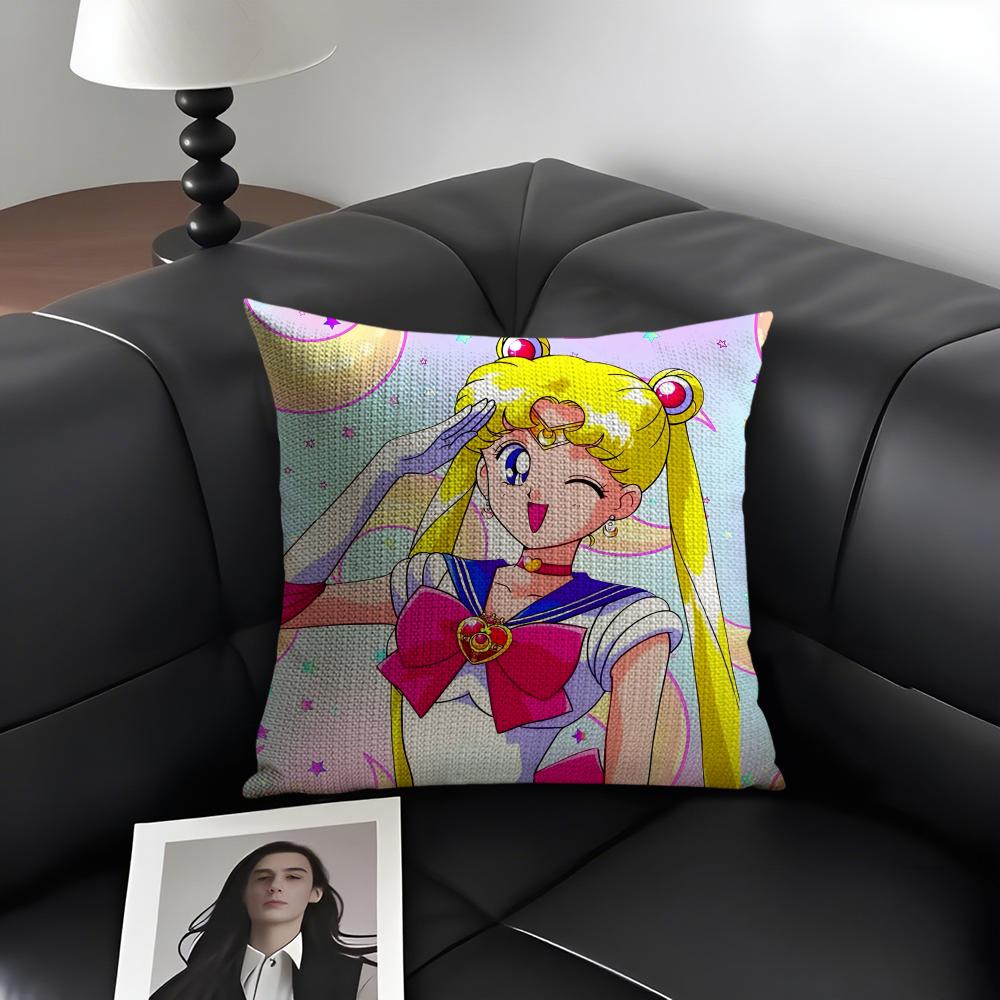 SSailor MoonN Anime Cushion Cover Natural Linen Organic Fabric DoubleSided Printing Sofa Home Decor Gift Pillow Case