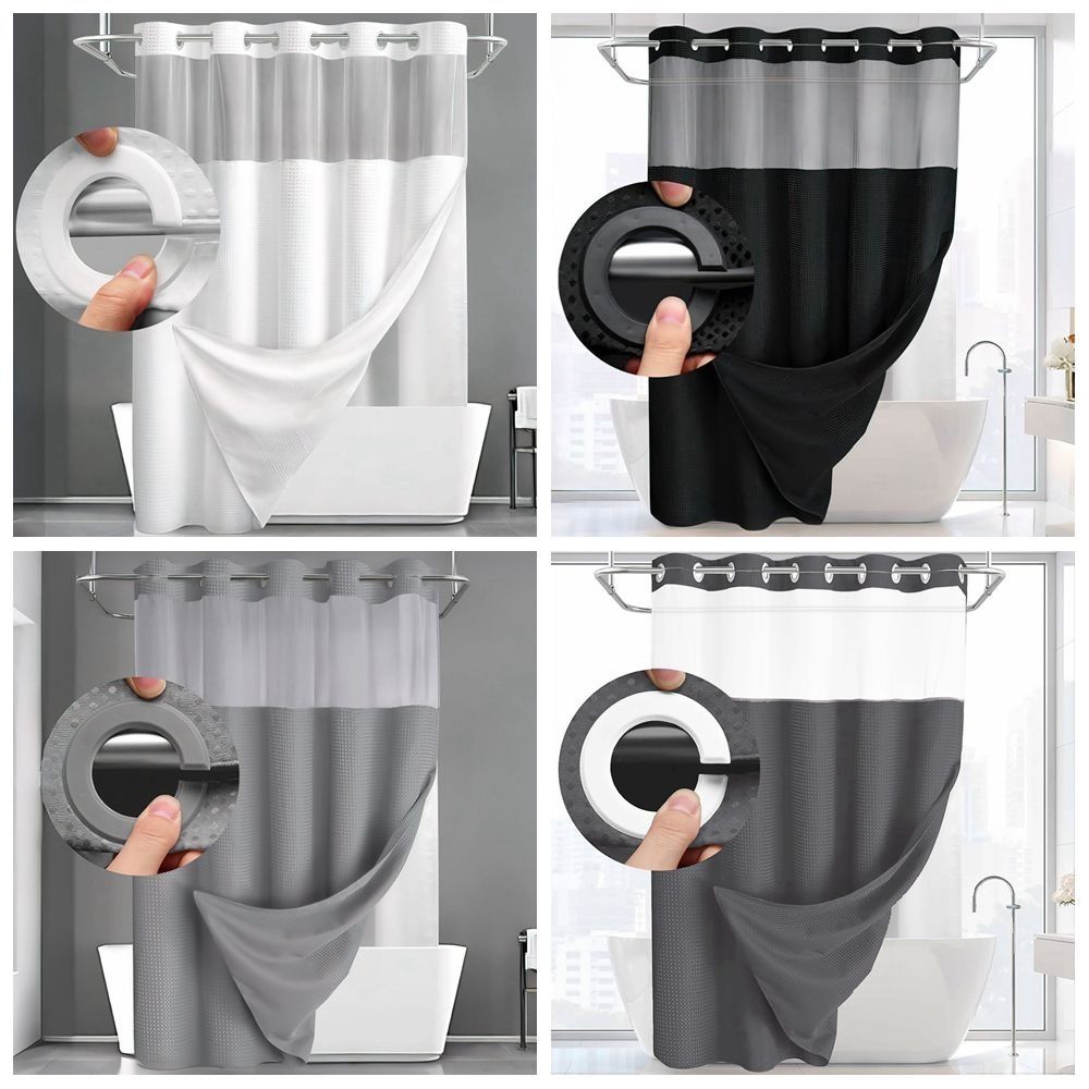 With Snap In Liner Hookless Shower Curtain Removable Shower Cover  Bathroom
