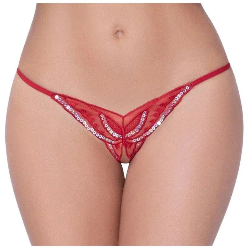 Sexy Dessous Damen Höschen Spitze Pailletten Stickerei Geöffneter Gabelung Slips Tanga Transparent T Hosen Unterwäsche Damen Pantys