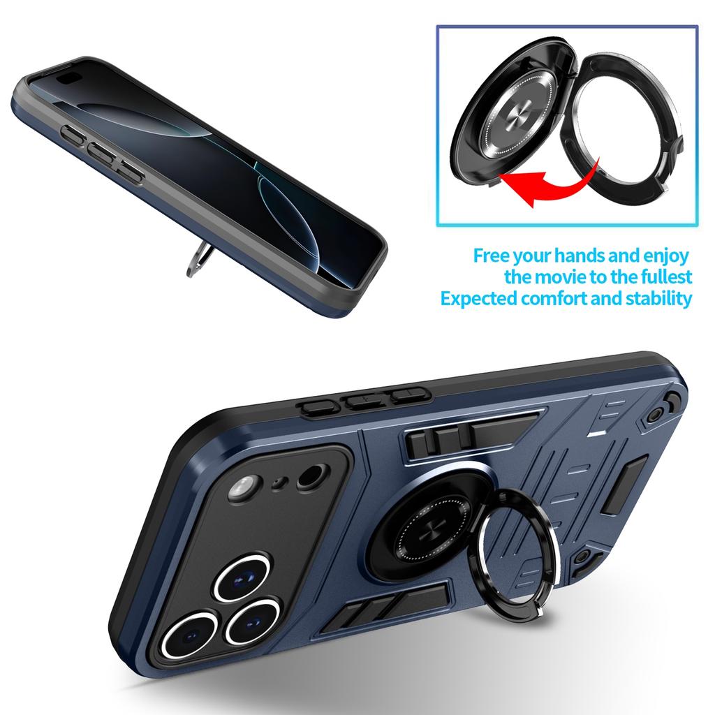 Luxury Magnetic Rotating Invisible Bracket Metal Ring Phone Case For iPhone 17 Pro Max 16 Plus 15 Shockproof Kickstand Cover