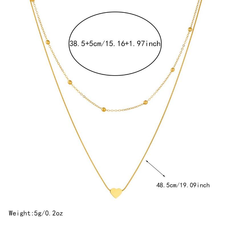 Gold Plated Layered Heart Pendant Beaded Chain Necklace
