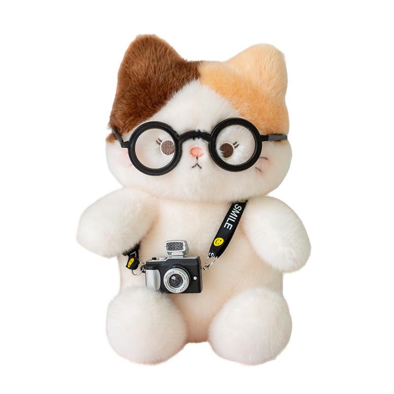 

Three Flower Cat Plush Toy Cartoon Camera Style Cushion For Kids And Collectors 15cm