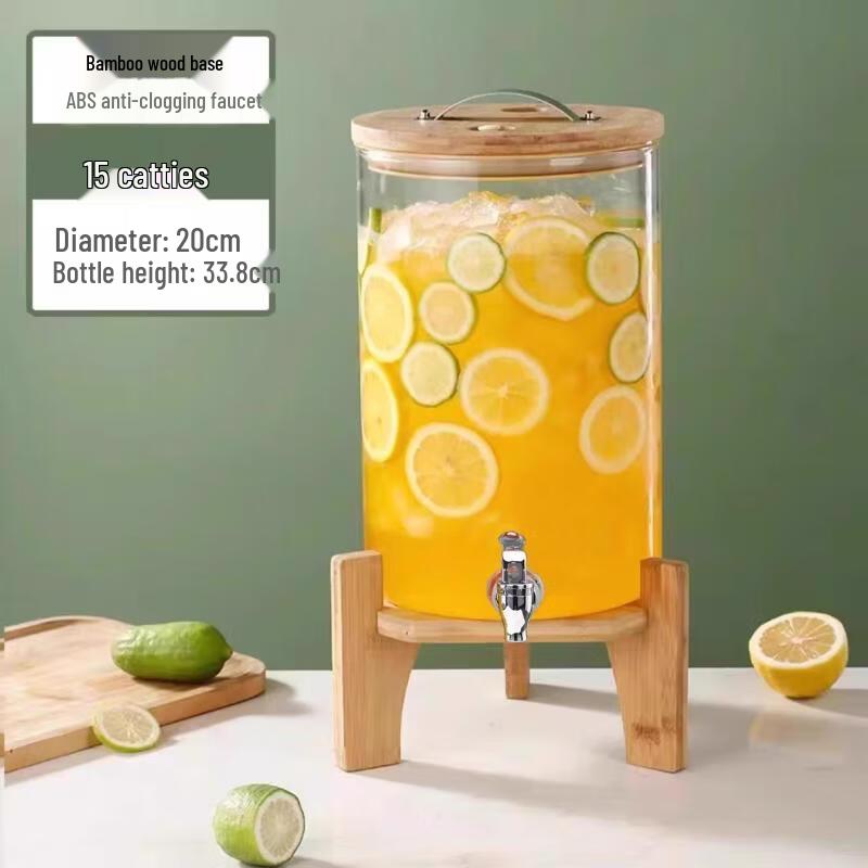 

Glass Beverage Dispenser with Bamboo Base and Faucet