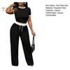 Conjunto de dos piezas de verano para mujer, cuello redondo, manga corta, top corto, pantalones anchos con cordón, conjunto de chándal informal para estar en casa