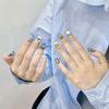 HANDMADE Artificial Nail Blue Heavy Industry Crystal Moon Short Style Phototherapy Nails Fake Nails Reusable and Removable Nails