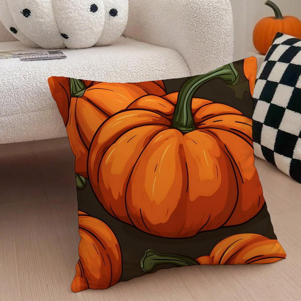 O-Orange Tone Pumpkins Cushion Cover Linen Pillow Case Soft Breathable Protective Couch Room Decoration
