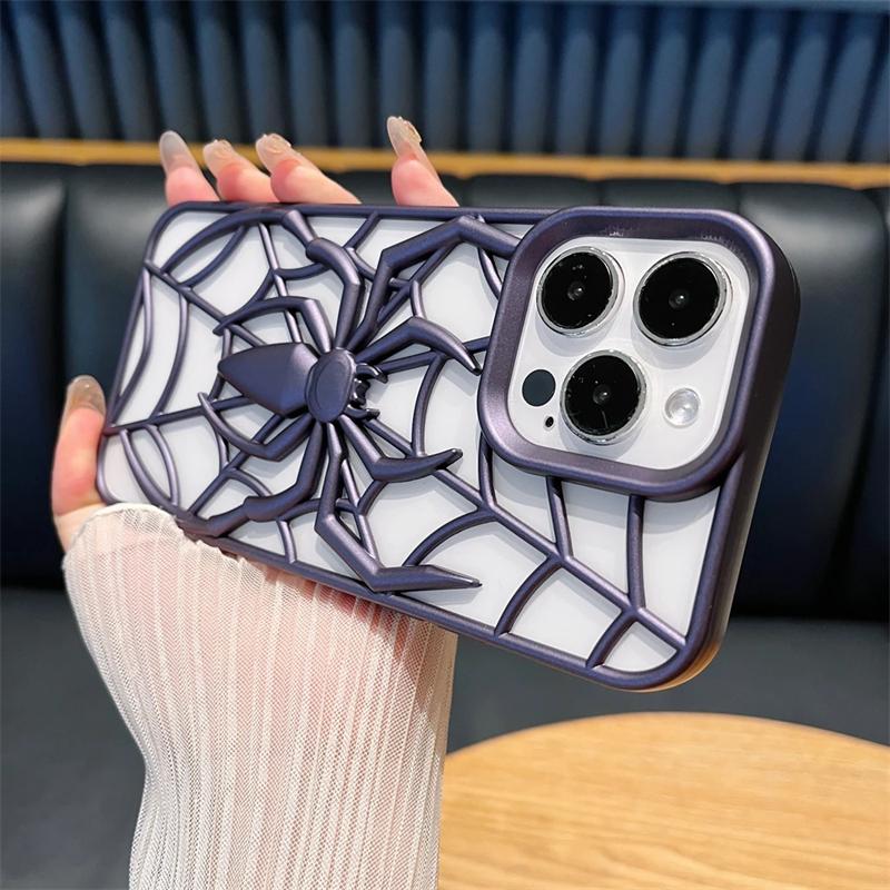 Cartoon 3D Spider Pattern Hollow Out Heat Dissipation Case For iPhone 16e 16 15 14 Plus 13 12 16 Pro Max 11 15 Matte Silicone Cover