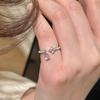 Trendy Exquisite 925 Silver Micro-inlay Zircon Four-leaf Clover Water Drop Tassel Opening Ring for Women Finger Jewelry