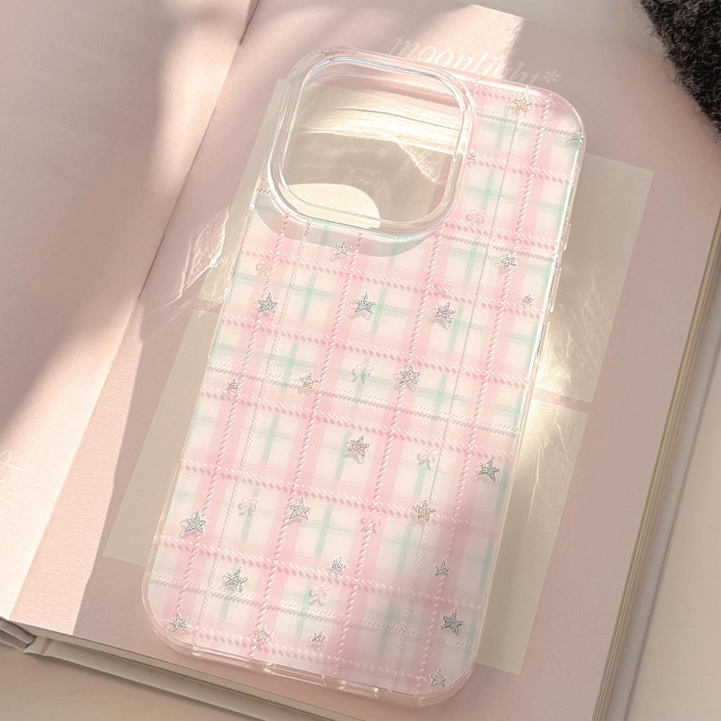 Sweet and Sweet Suitable for Apple 16 Mobile Phone Case Iphone17promax Hard 13 Pink Plaid Star