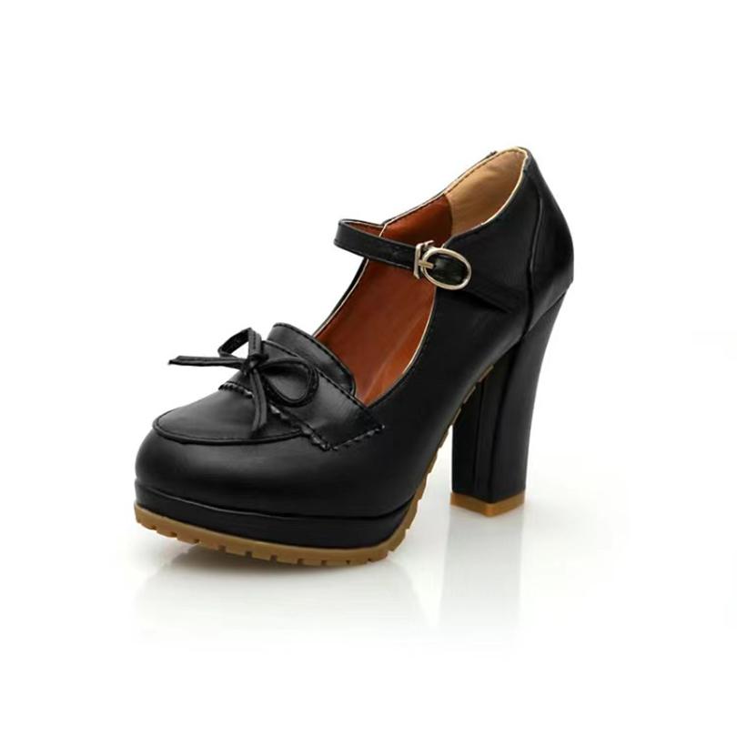 

Bow Tie Decal Shallow Cut Lolita Style Girl s Pumps Buckle Hollow Breathable Summer New Sweet High Heels For Students 39 чорний