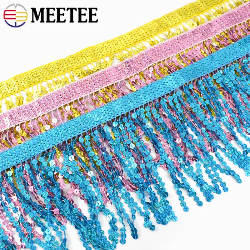 1-5M 16cm Meetee Sequin Tassel Fringe Latin Dress Lace Trims Ribbon Clothes Fringes Fabric Garment Crafts Sewing Accessories