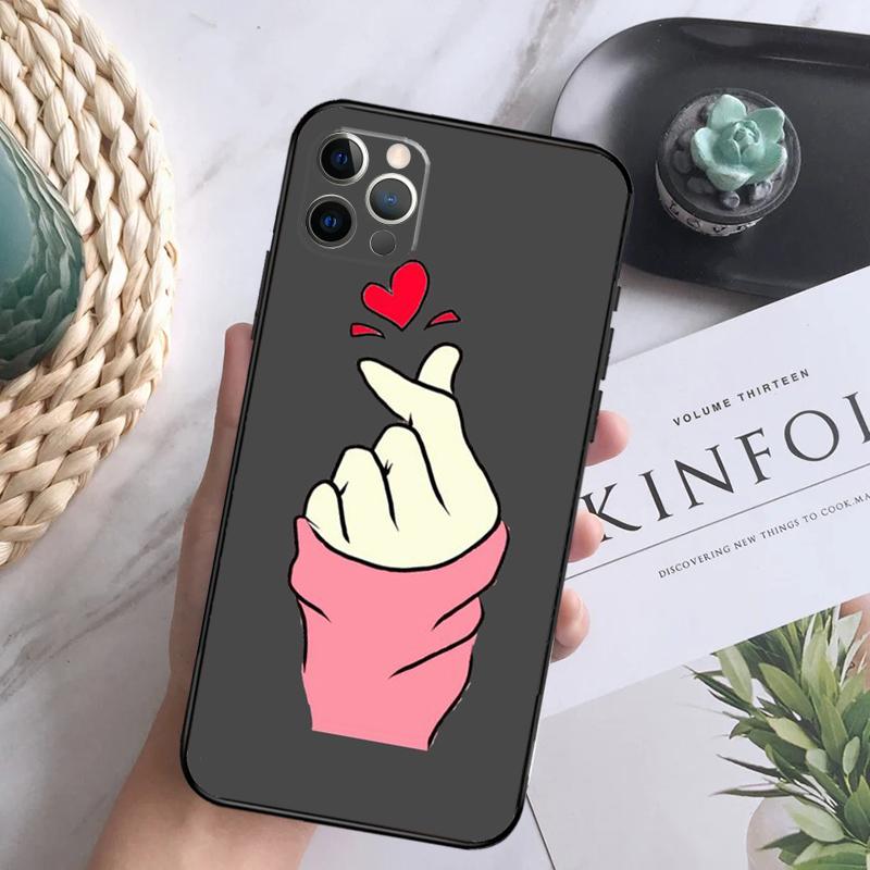 Korean Finger Heart Love Phone Case For iPhone 16 Pro 11 12 13 14 15 Pro Max Mini XS X XR 7 8 16 Plus Cover Coque