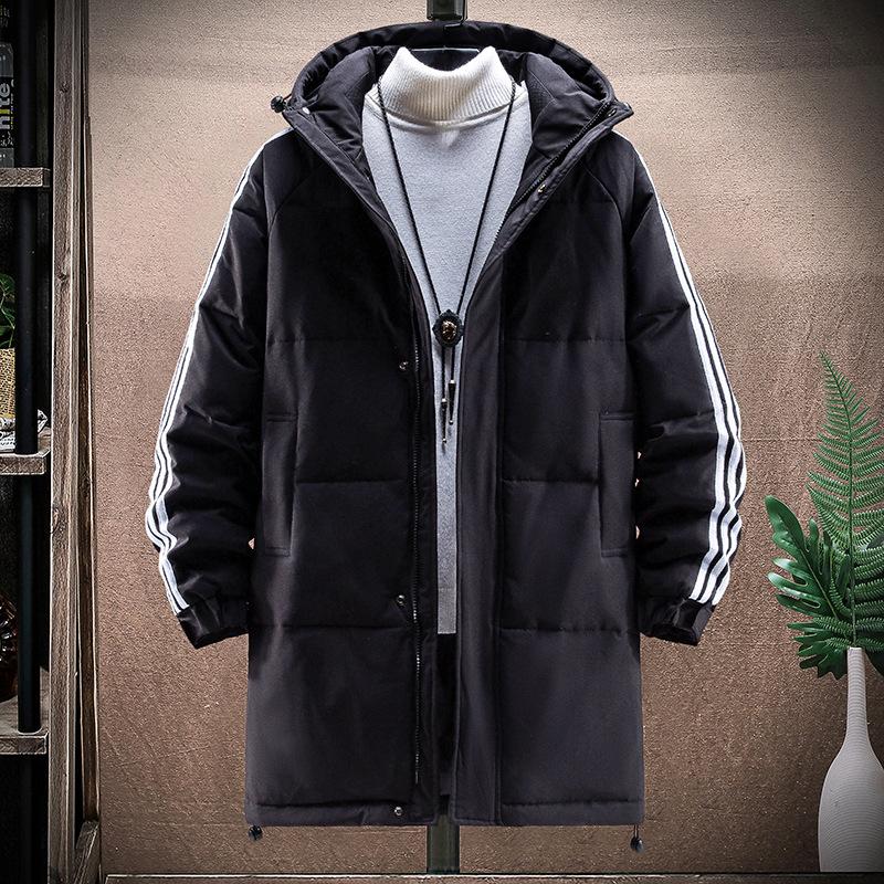 

Winter two-open, three-bar down jacket, casual hooded stripes, loose Korean version of men s mid-length thickened jacket M білий