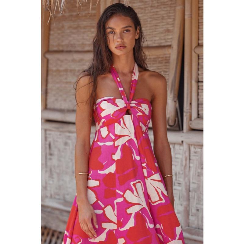Summer Dress with Neck Hanging and Sleeveless Long Skirt for Women