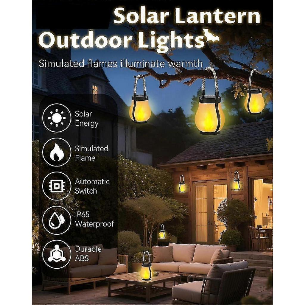Solar Lantern Outdoor Lights, Dancing Flame Solar Lantern Outdoor Lights, Hemp Rope Hanging Flame Lamp, for Camping Pathway Garden Yard Decoror