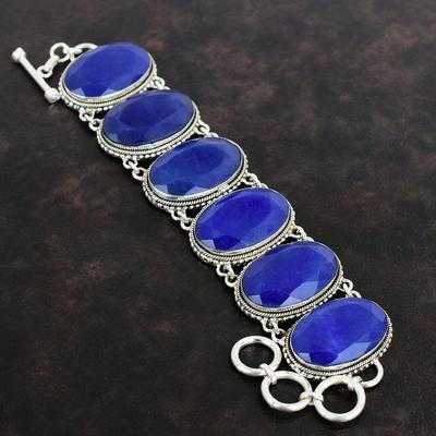 Facettierter Blauer Saphir Armband 925 Sterling Silber Armband Handgefertigter Schmuck Verstellbares Kettenarmband Edelstein Vintage Schmuck Hochzeitsgeschenk