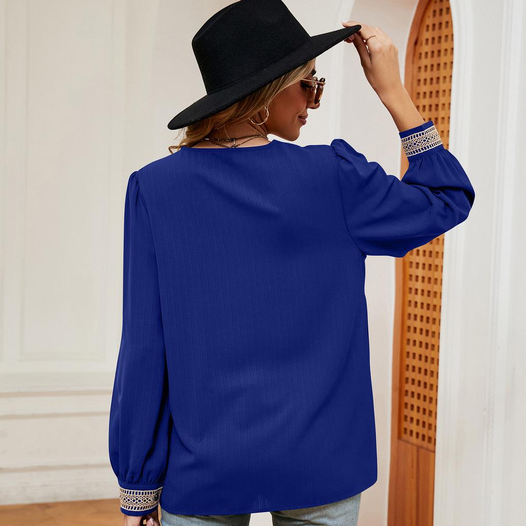 JKAASHDK Damenmode, lässig, Spitzendruck, Frühling und Herbst, langärmelig, V-Ausschnitt, Pullover und lange Ärmel