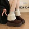 Women's soft elastic thick sole a foot stirrup winter fur one warm cold padded snow boots non-slip wear casual sports cotton boots