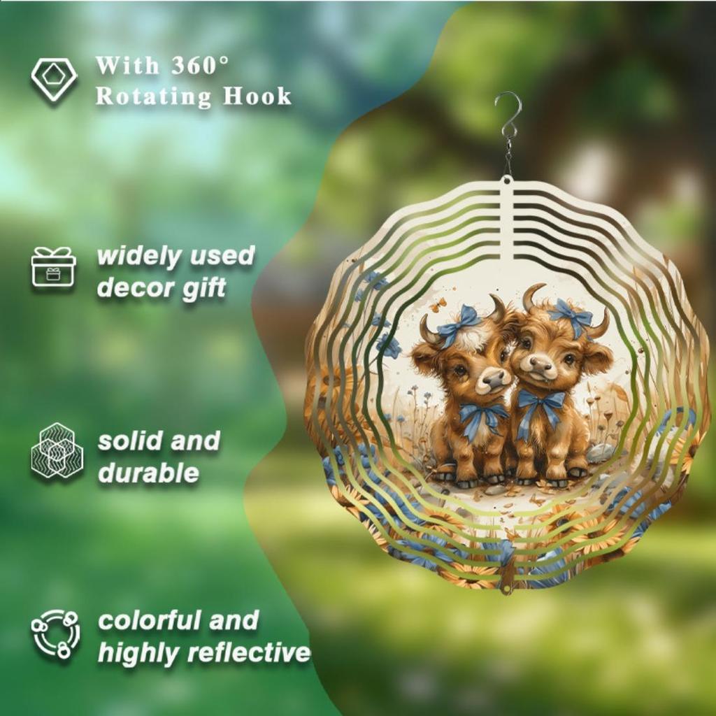 Charming 2D Highland Cow Wind Spinner - Metal, Battery-Free, Versatile Indoor/Outdoor Decor for All Seasons & Holidays