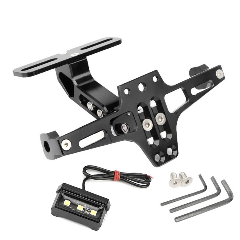 Adjustable Motorcycle License Plate Bracket Holder Integrated LED Light For Night Riding Heavy Duty Aluminum Alloy Frame