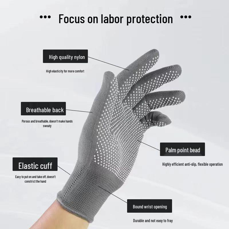 13-Pin Nylon Dotted Non-Slip Gloves: Breathable, Wear-Resistant, Ideal for Gardening, Rock Climbing, Packaging, and Labor Protection.