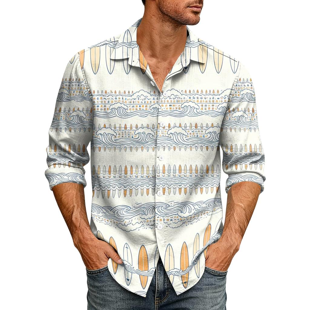 Men's Loose Fit Long Sleeve Shirt Vintage Style Casual Button Down Shirt with Spread Collar Suitable for Spring and Autumn