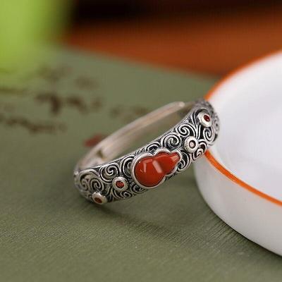 Ring Opening Old Ring Gourd Chinese Retro Ancient Style Women's Style Fulu Lucky Jewelry Ping An Jewelry