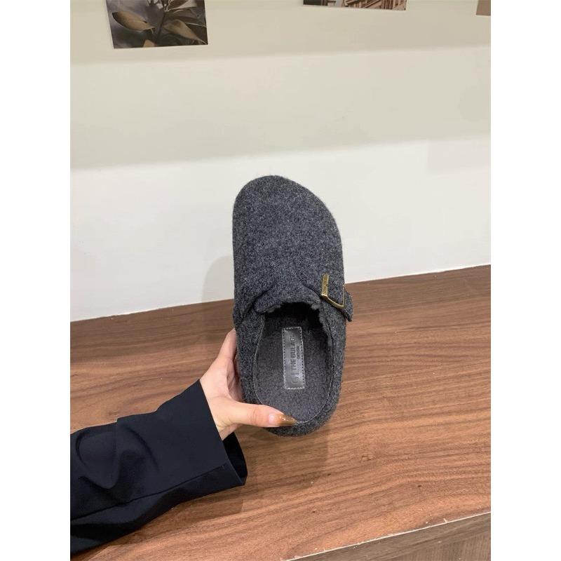 Thick-bottomed cotton slippers, women's new autumn and winter heightening and piling to keep warm, one pedal fluffy slippers