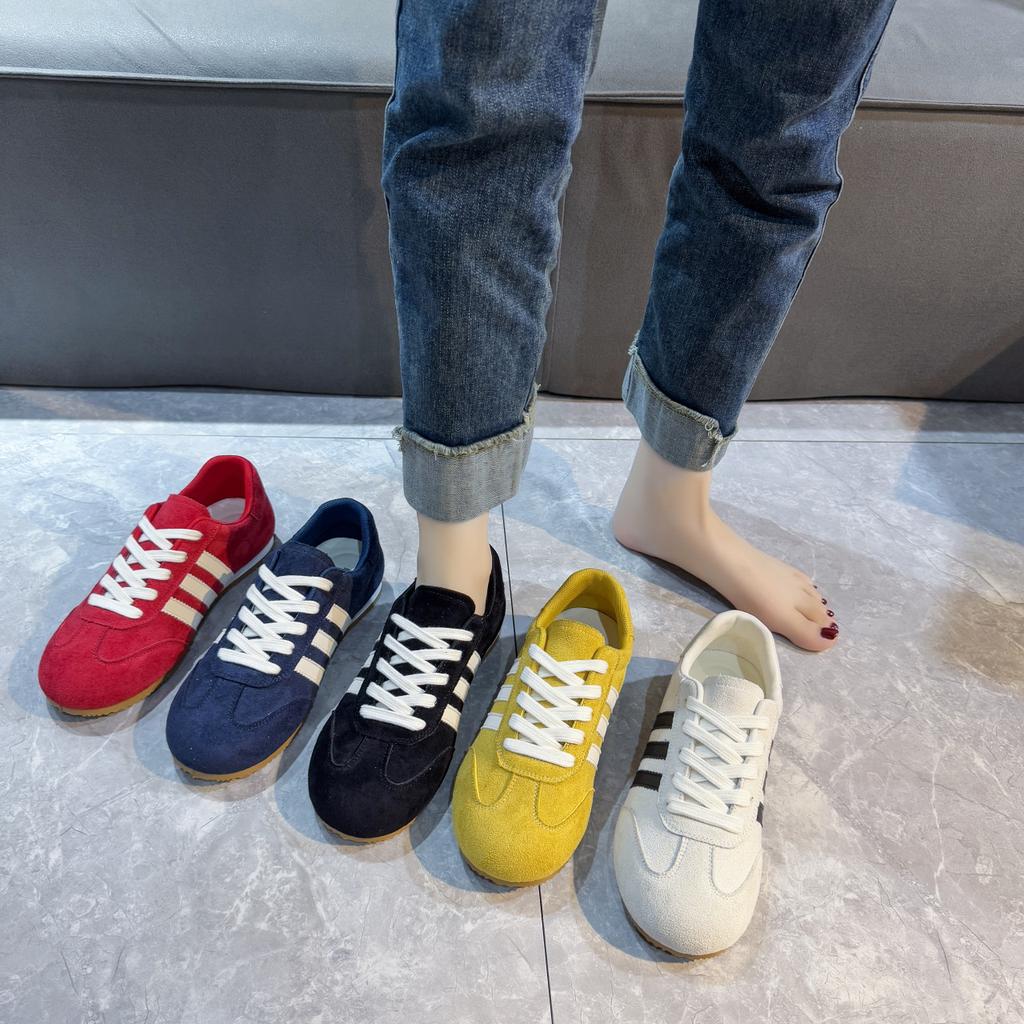 Soft leather retro German training shoes women's spring 2025 new flat-soled Forrest Gump shoes sports shoes soft-soled casual single shoes