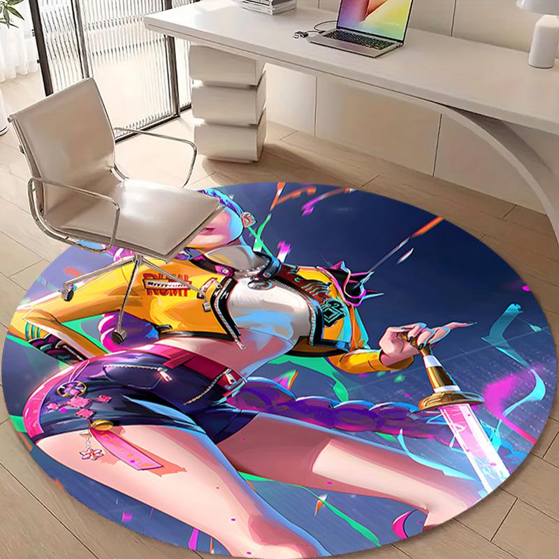 1pc KPop Demon Hunters RUMI1 Design Printed Area Round Carpet for Bedroom Living Room Home Decor Rugs Mat Non Slip Mat Rug for Bedside