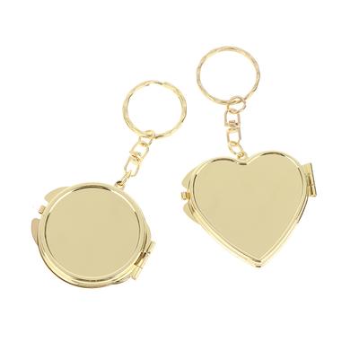 Mini Folding Mirror Keychain, Round Heart Oval Square Shape Double Sided Cosmetic Mirror, Metal Makeup Mirror