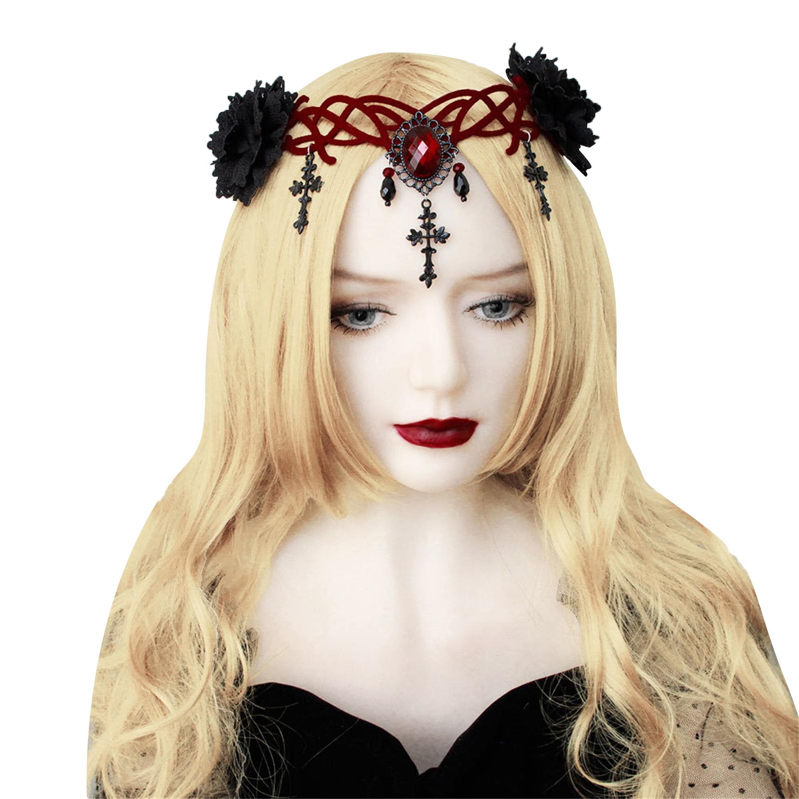 

Goth Headband Goth Head Chain Flower Crowns For Women Lolita Forehead Chain Goth Crowns Gothics Tiaras Headpiece чёрный