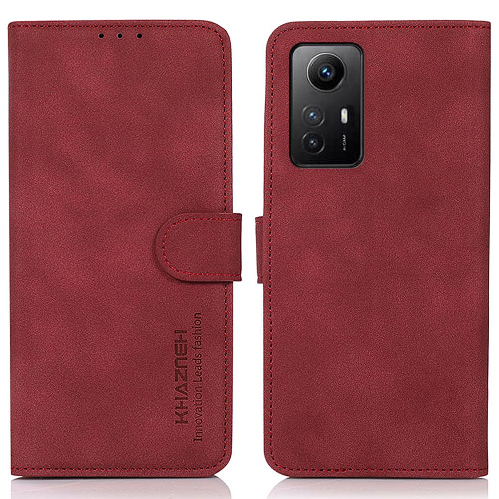 

KHAZNEH Phone Case for Xiaomi Redmi Note 12S 4G Textured PU Leather Flip Wallet Stand Cover Red