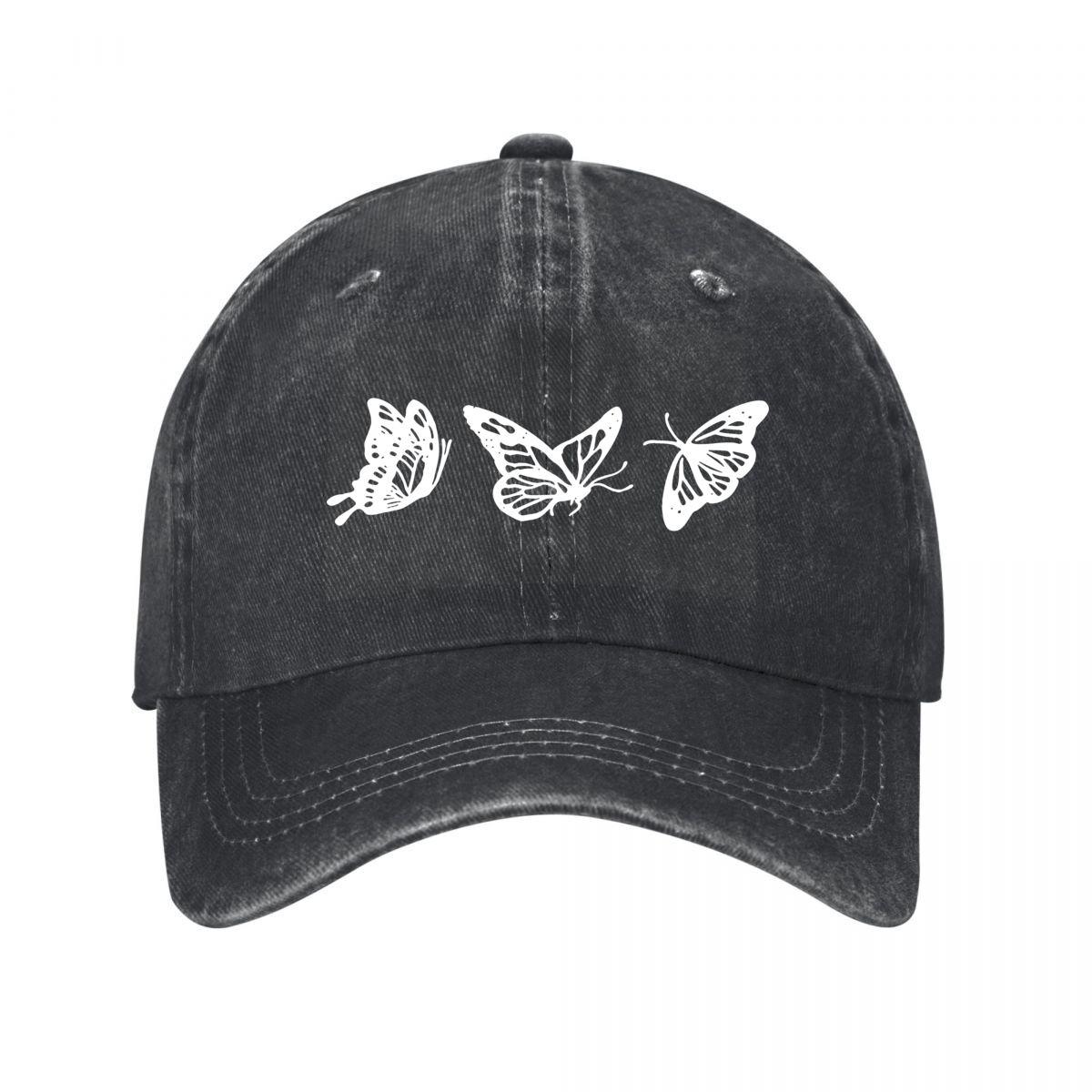 Butterfly Embroidered Vintage Washed Cotton Baseball Cap Washed Baseball Cap Adjustable