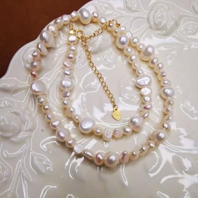 S925 Sterling Silver Natural Freshwater Irregular Pearl Necklace - Women's French Fashion Beaded Choker