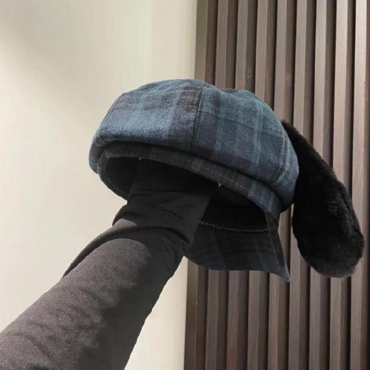 Beret with Puppy Ear Painter Hat Cabbie Hat Grandpa Hat for Autumn Winter