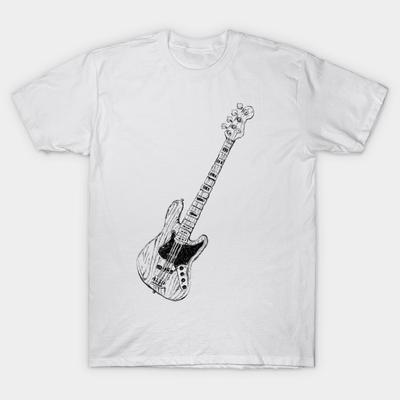 Men Black Print T-shirt Bass Guitar No-Cut Transfer Paper Print Cotton Tshirt