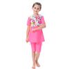Girls' Short Sleeve Conservative Belly-Covering Swimsuit for Southeast Asian Children