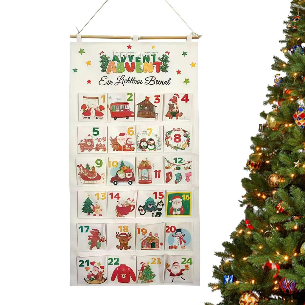 Christmas Advent Calendar 24 Pocket Fabric  Wall Decor Reusable Children's Christmas Countdown Surprise Gift Hanging Bag