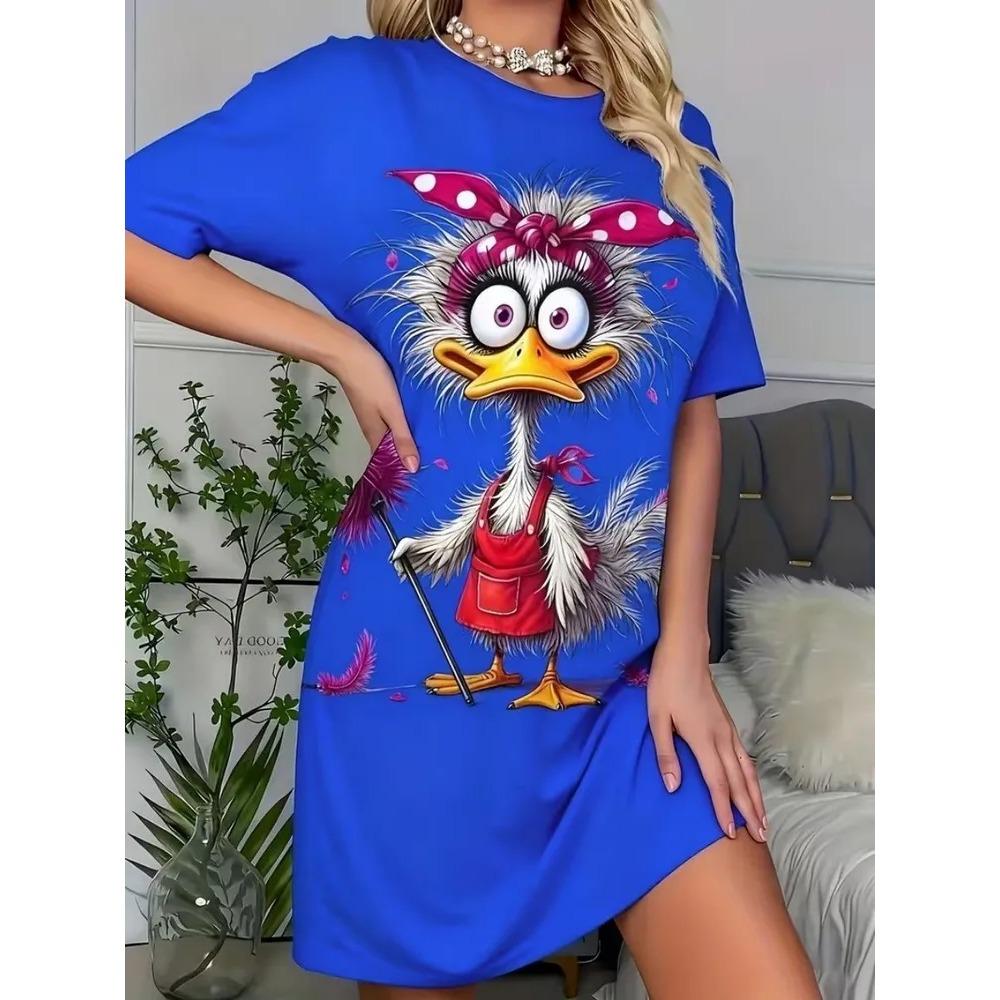 Fun Animal Colorful Patterns Women Mini Dresses Summer Short Sleeve Printed Plus Size Casual Comfortable Soft Dress