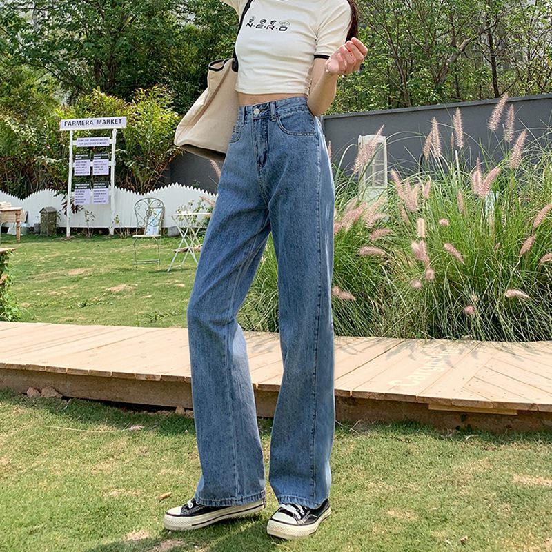 Retro High-Waisted Wide-Leg Jeans: Women's Loose Fit, Plus Size, Floor-Length Casual Spring/Summer Pants