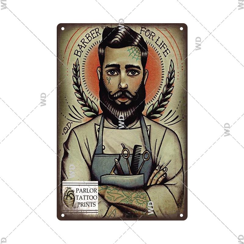 Classic Barber Shop Vintage Tin Signs Decorative Metal Plaque Metal Retro Wall Plates Salon Haircut and Shave Poster Wall Decor