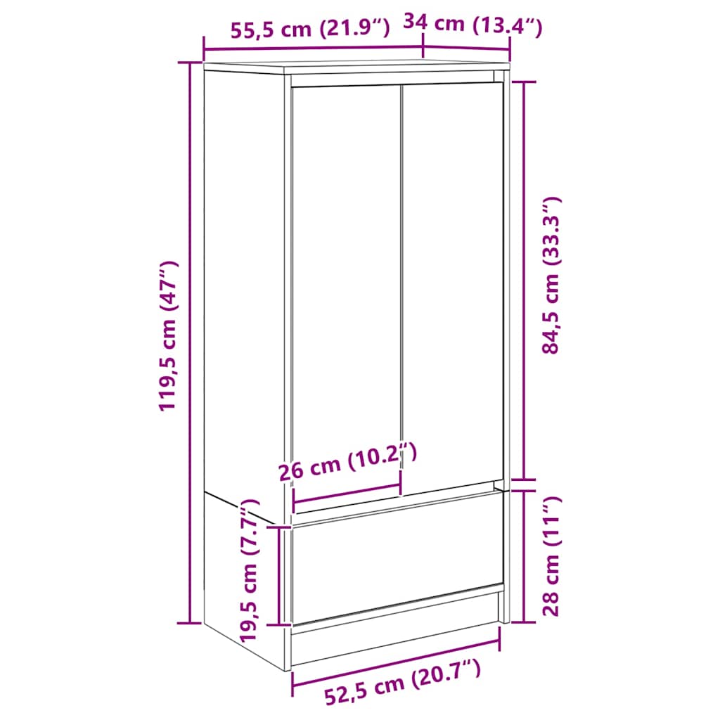 White Cabinet with Drawer 55.5 x 34 x 119.5 cm Engineered Wood