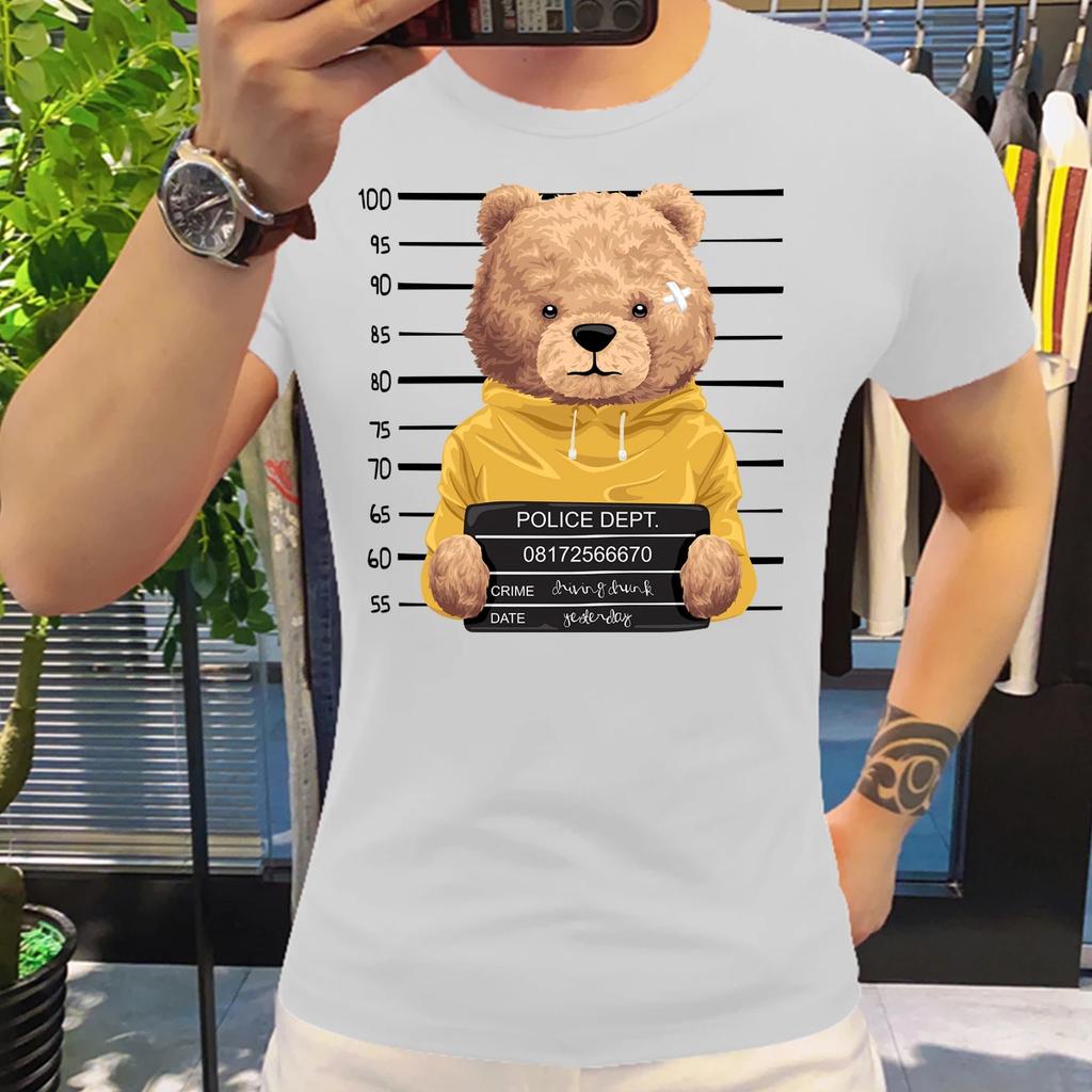 Motorcycling Bear Funny Cute Top Camisetas Black Ladies Tshirts Aesthetics Graphic White Short Sleeve 100%Cotton Man's T-shirt