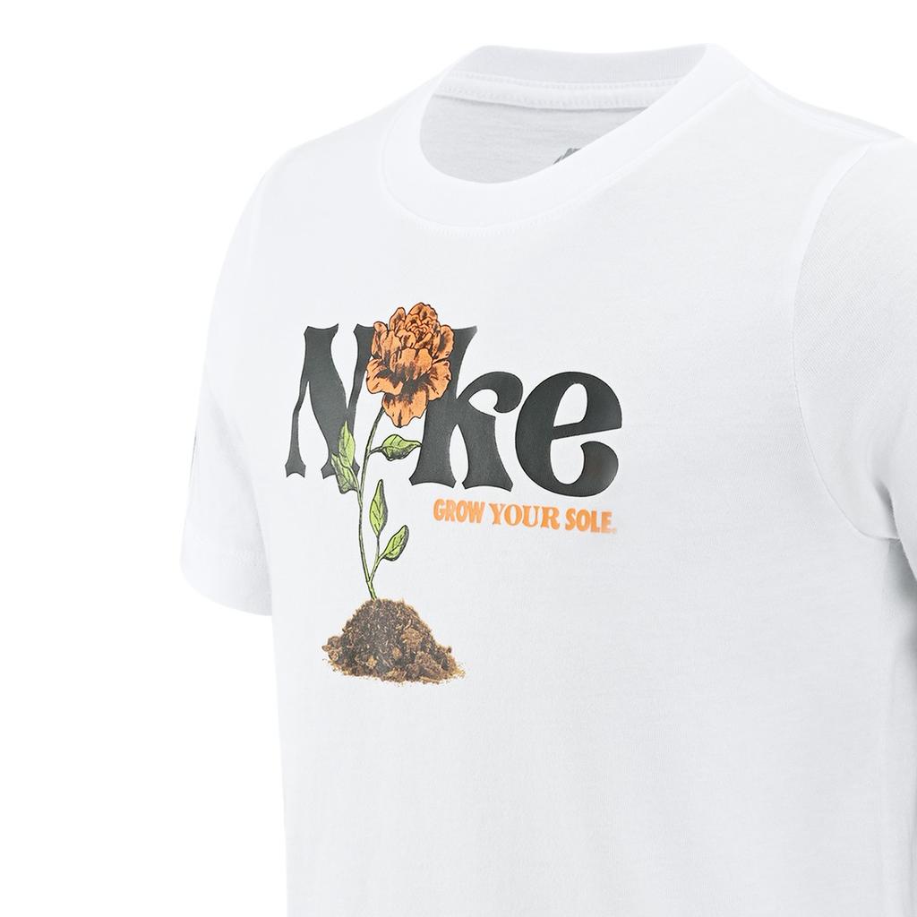 Nike Letter Logo Floral Print Crew Neck Short Sleeve T-Shirt Kids Tops White FJ8885-100
