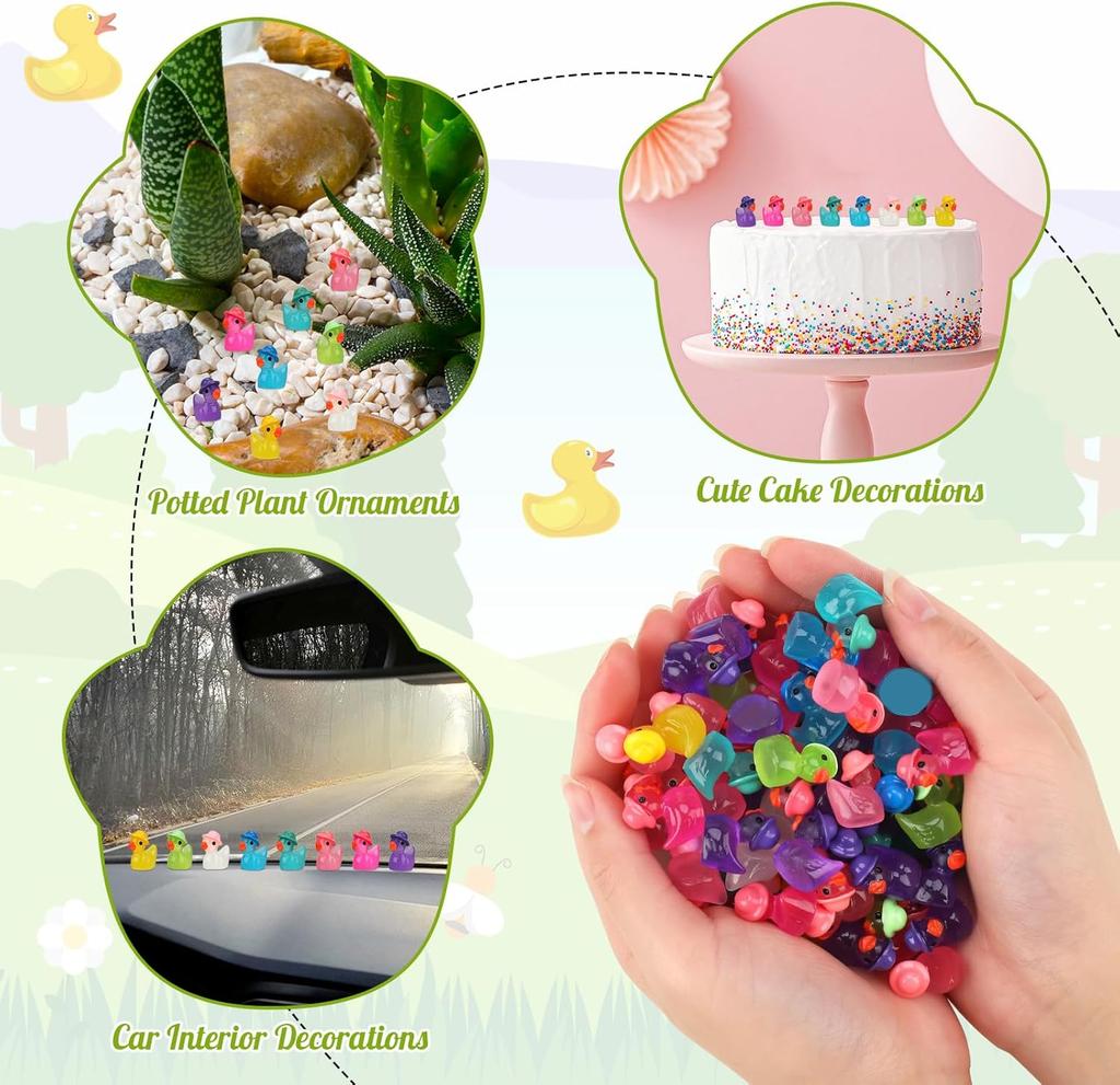 50Pc Luminous Mini Resin Ducks Wearing Hat, Glow In The Dark Diy Crafts Cake Decor For Micro Landscape Dollhouse Garden