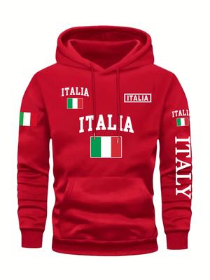 Heren Stijlvolle Grafische Hoodie Zwart Casual Pullover Voorzak Comfortabele Polyester Mix Machinewasbaar Italië Sweatshirt