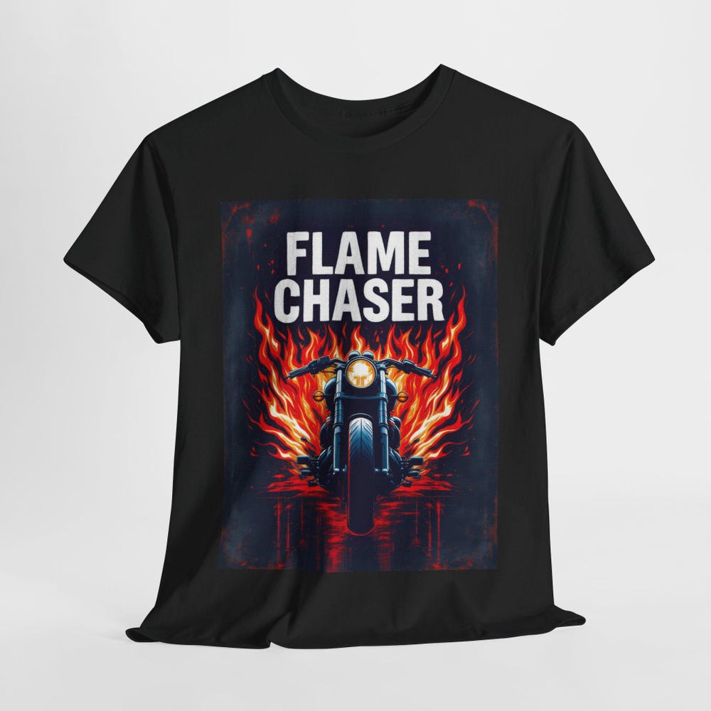 Flame Chaser T-Shirt, Awesome Motorcycle Graphic Tee with Flames, Perfect for Bikers and Riders, Great Gift for Motorbike Enthusiasts S