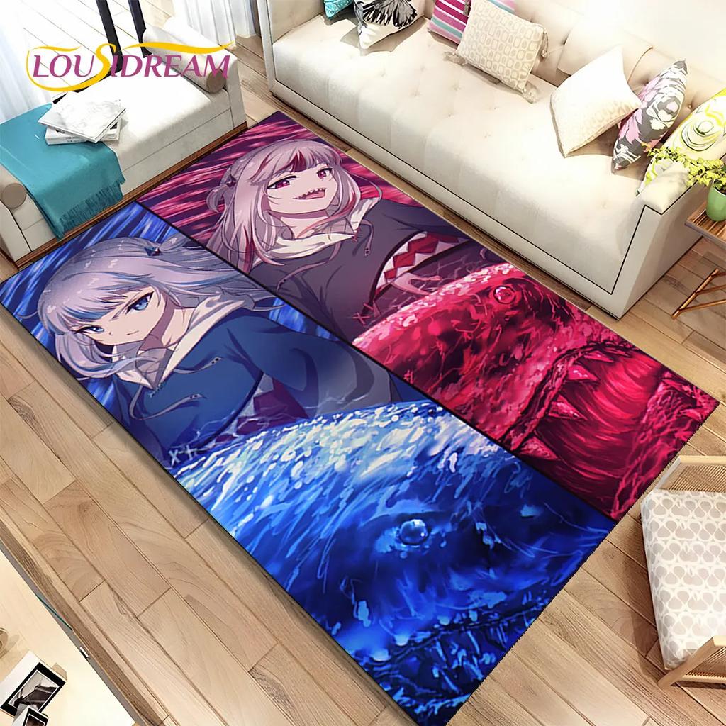 Gawr Gura Hololive Niedlicher Anime-Teppich, groß, Teppich für Wohnzimmer, Schlafzimmer, Sofa, Fußmatte, Dekoration, rutschfeste Bodenmatte für Kinder