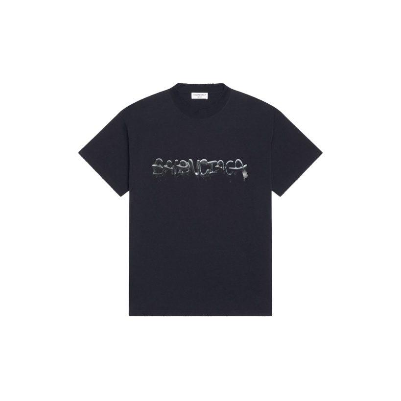 Balenciaga SS22 Drop Shoulder Sleeve T Shirt Women's Black 612965TLVF11069